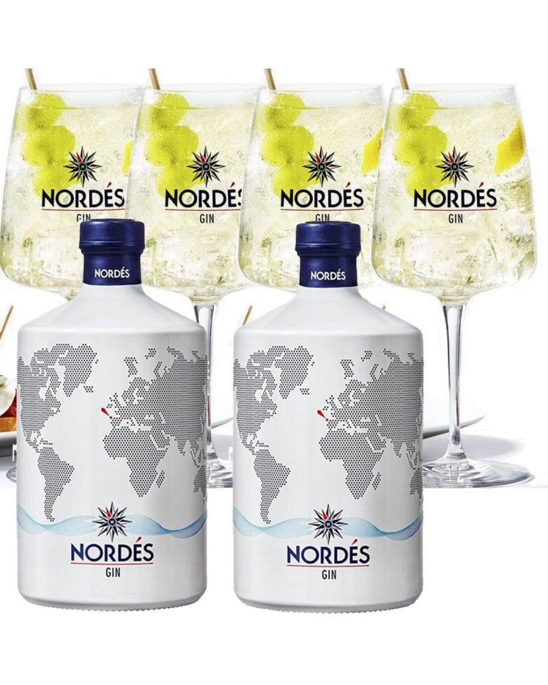 2 Botellas Gin Nordes + 4 Copas