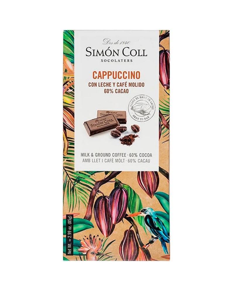 Tableta Cappuccino Con Leche y Cafe Molido 60% Cacao Simon Coll. 85gr