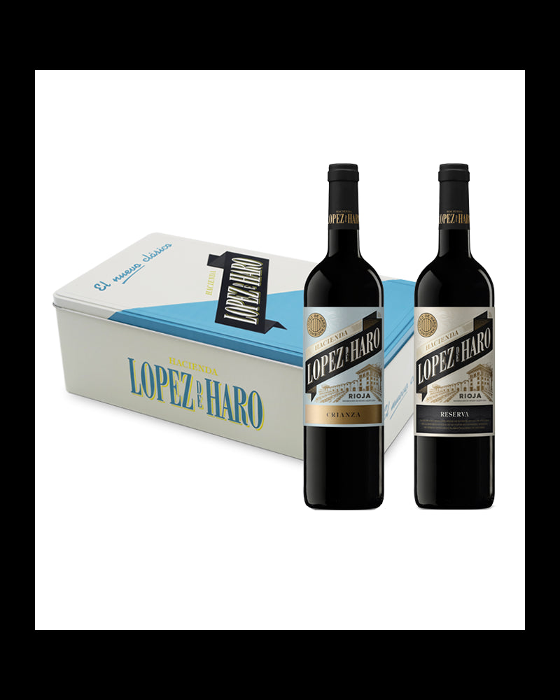 Estuche 2 Botellas Hacienda López de Haro Crianza y Reserva.