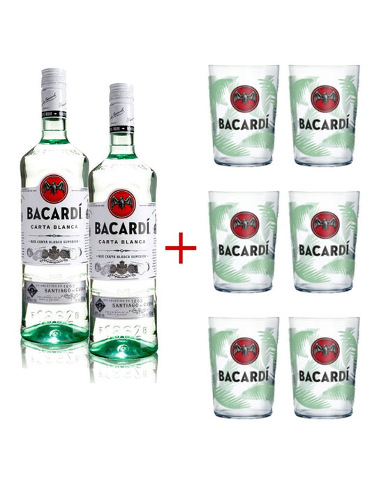 Pack 2 Bacardi 1l + 6 Vasos Bacardi Mojito