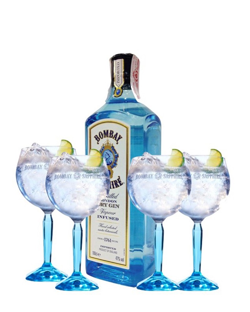 Pack 2 Botellas Bombay Sapphire Mas 4 Copas Gin Tonic Exclusivas