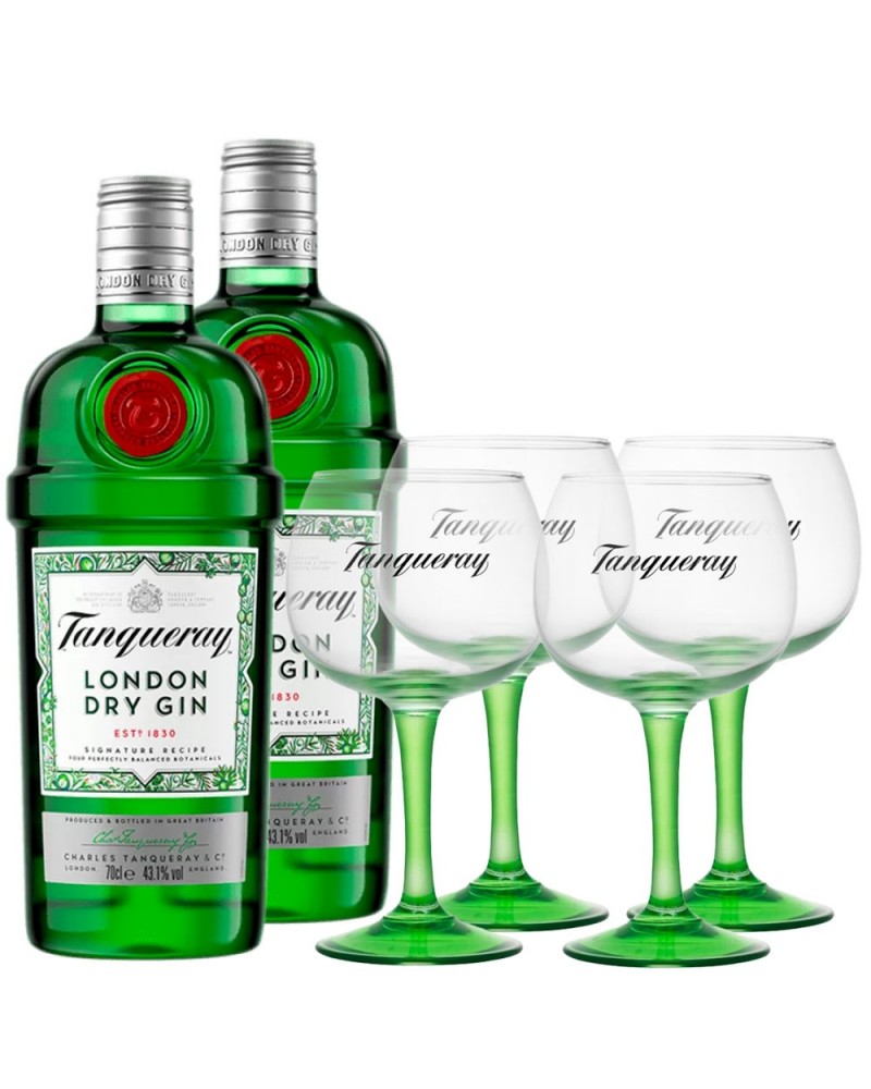 Pack 2 Botellas Tanqueray + 4 Copas