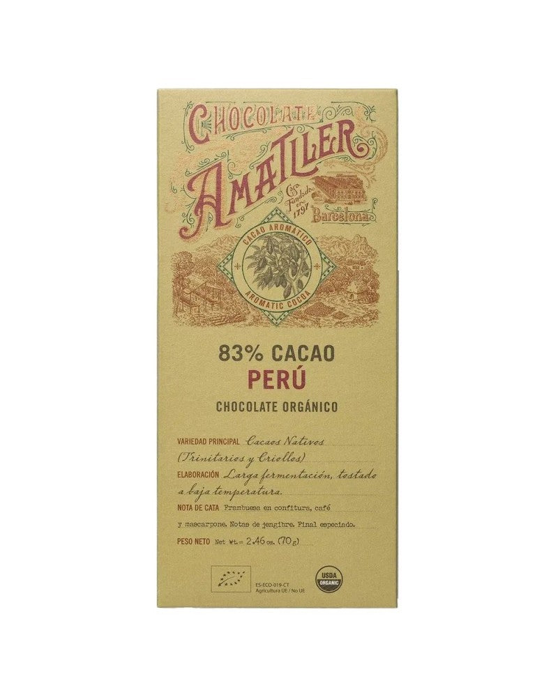 Tableta Chocolate Amatller 83% cacao Perú 70g